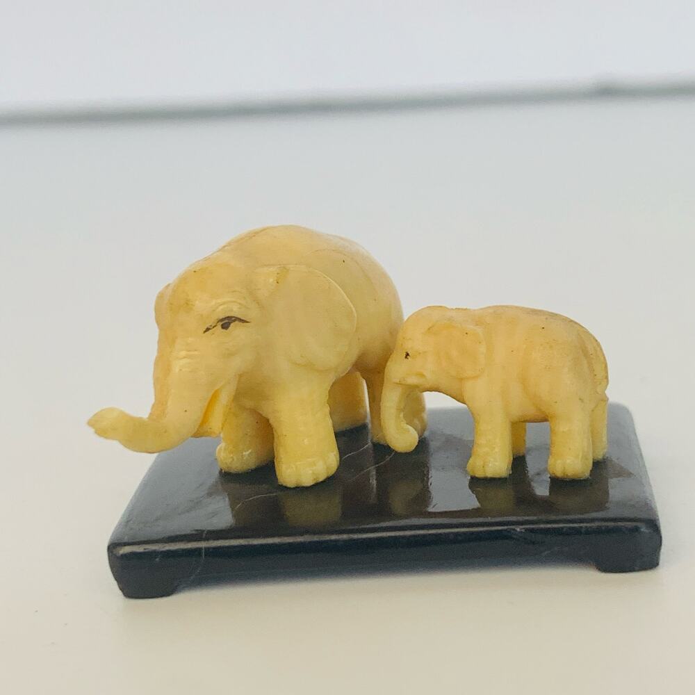 Vintage Miniature Elephants Mom & Baby Celluloid French Ivory Figurines